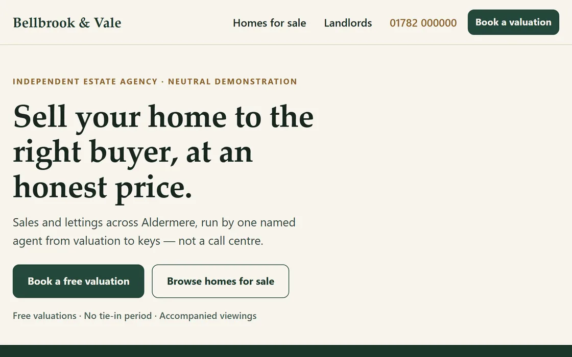 The Estate agency demo homepage, captured from the running site
