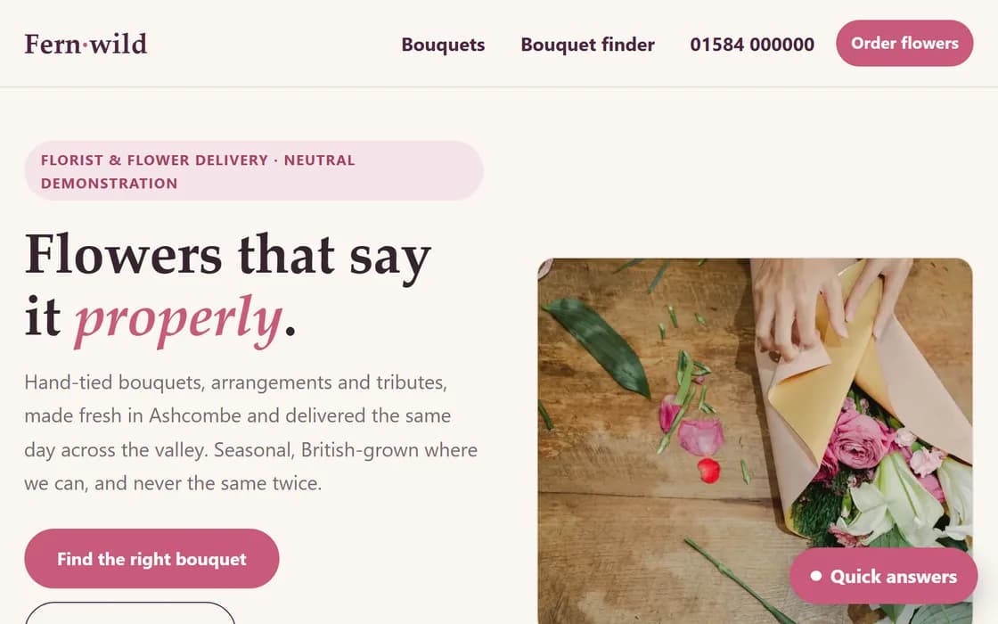 The Florist demo homepage, captured from the running site