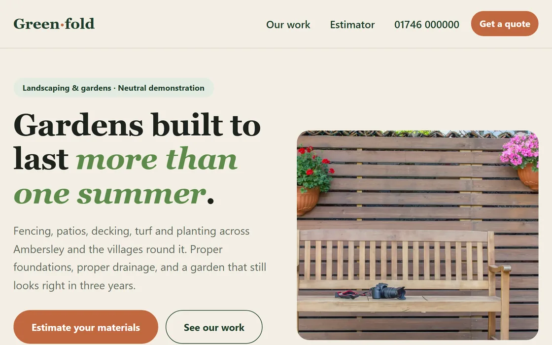 The Landscaper demo homepage, captured from the running site
