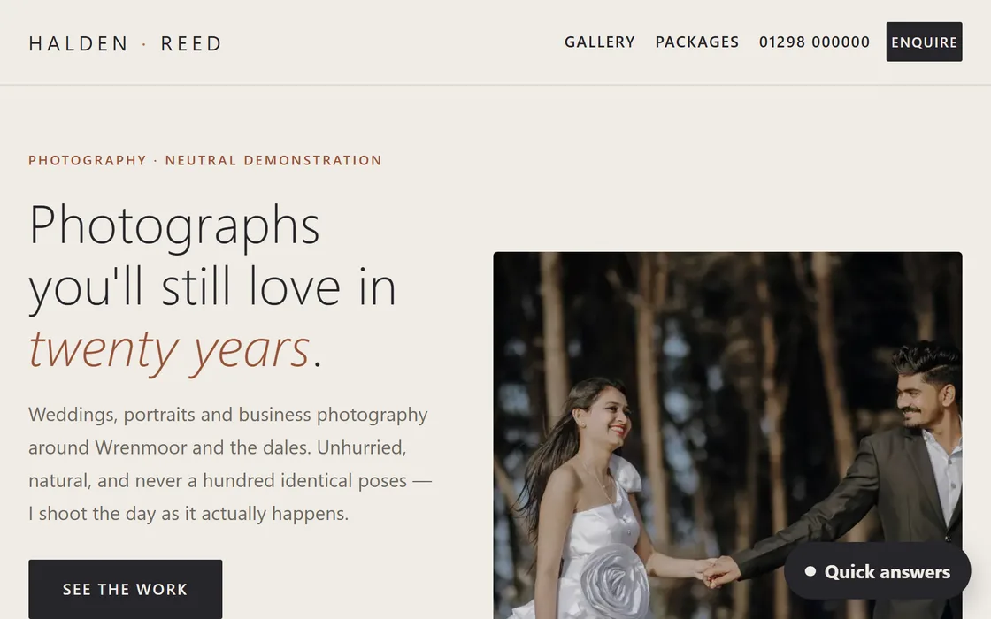 The Photographer demo homepage, captured from the running site