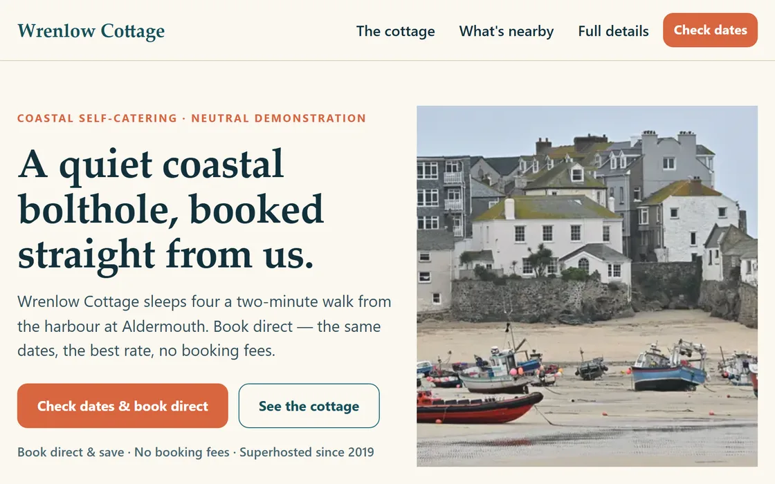 The Holiday let demo homepage, captured from the running site