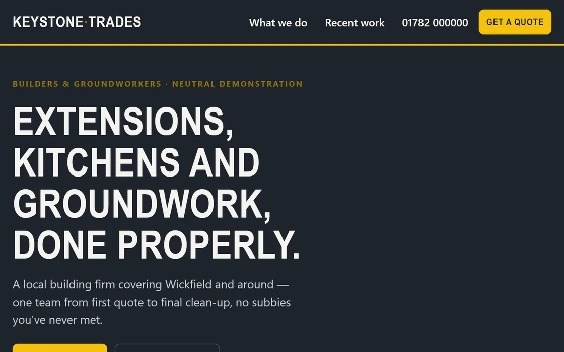 The Builder & trades demo homepage, captured from the running site