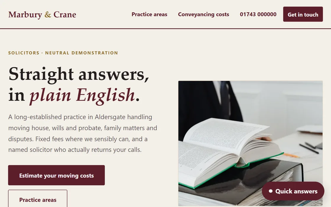 The Solicitor demo homepage, captured from the running site