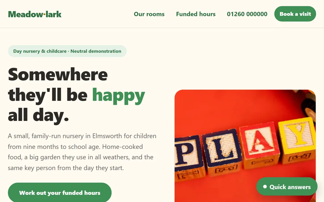 The Day nursery demo homepage, captured from the running site