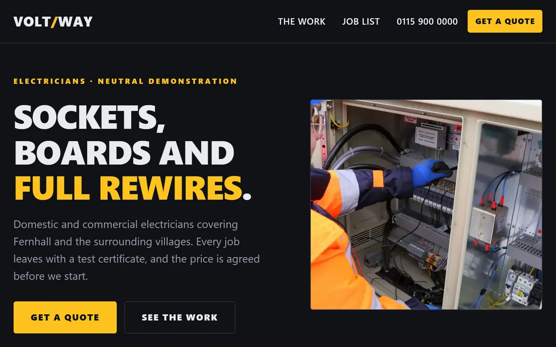 The Electrician demo homepage, captured from the running site