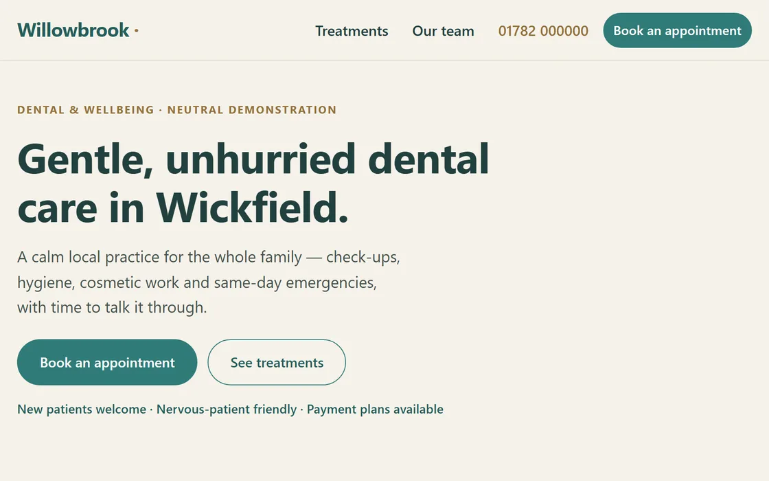 The Dental & clinic demo homepage, captured from the running site