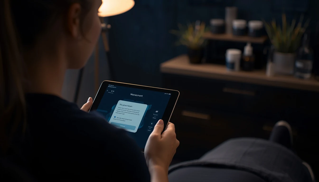 A salon owner serving a client while digital booking runs alongside