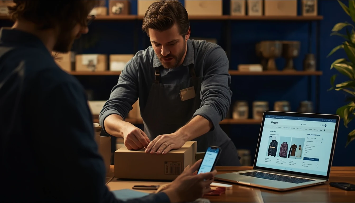 An independent retailer packing online customer orders