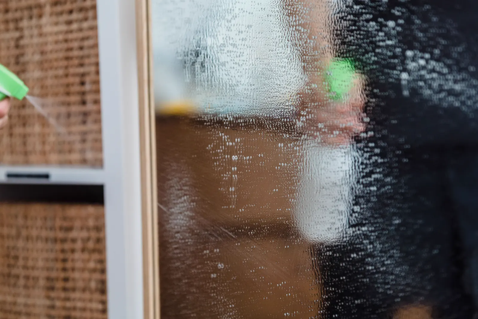 Water droplets on clean window glass.