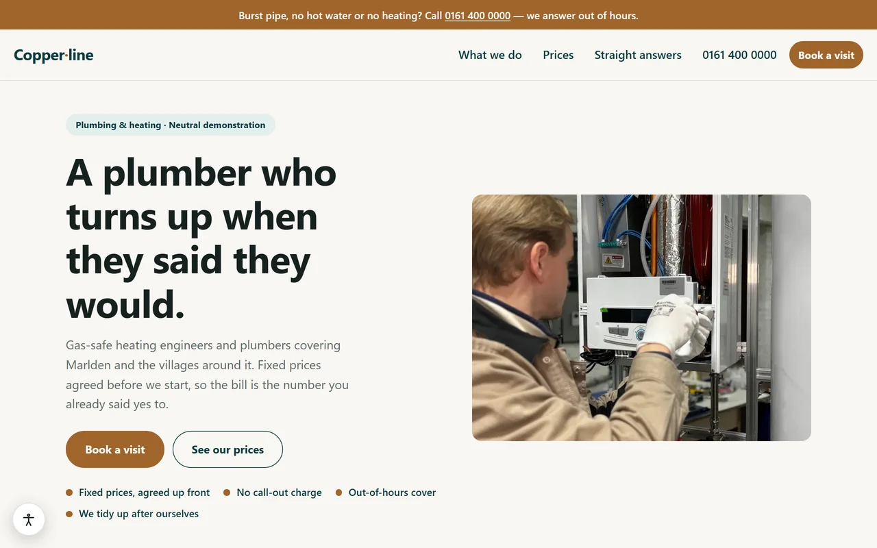 A real plumber website we designed and built — open the live demo